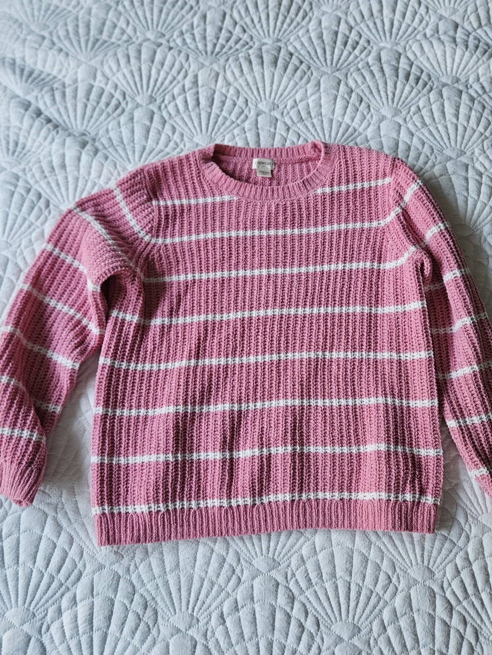 Crewcuts Pink striped knit crewneck sweater